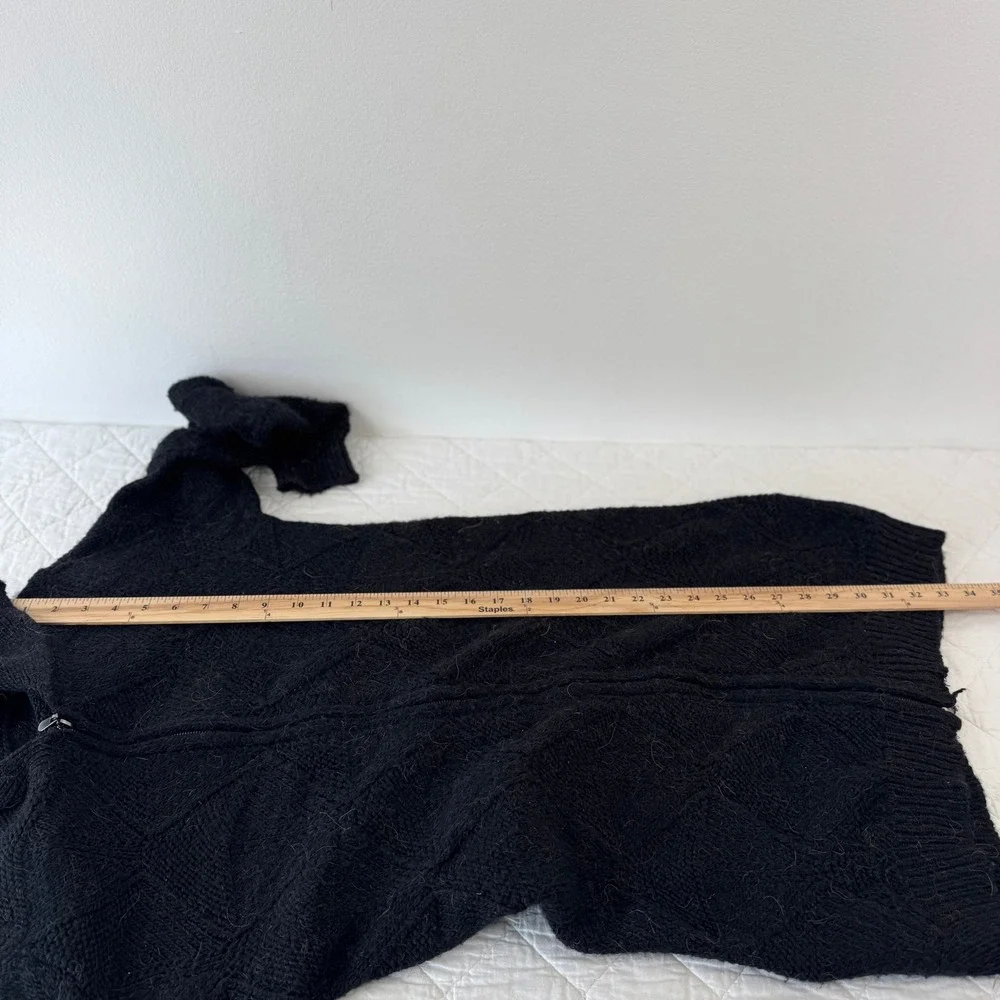 Black Alpaca Blend‎ Diamond Knit Full Zip Long Cardigan Sweater Soft S
